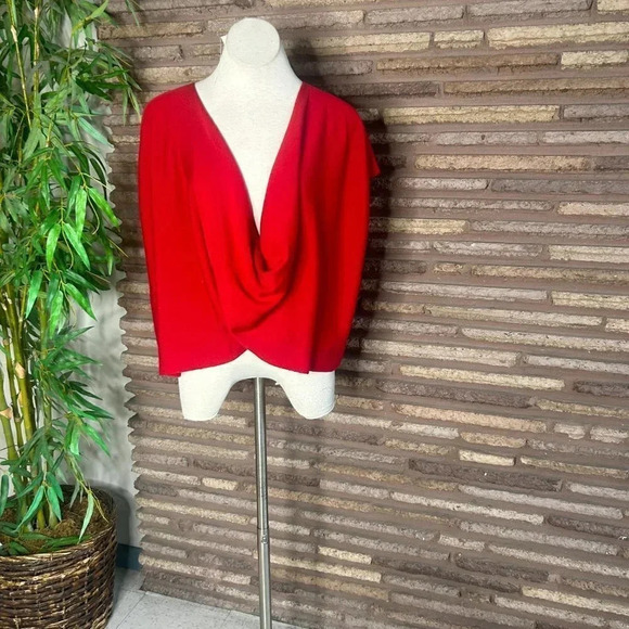 Doncaster Red Asymmetrical Cross Front One Piece Poncho Sweater - Picture 5 of 5